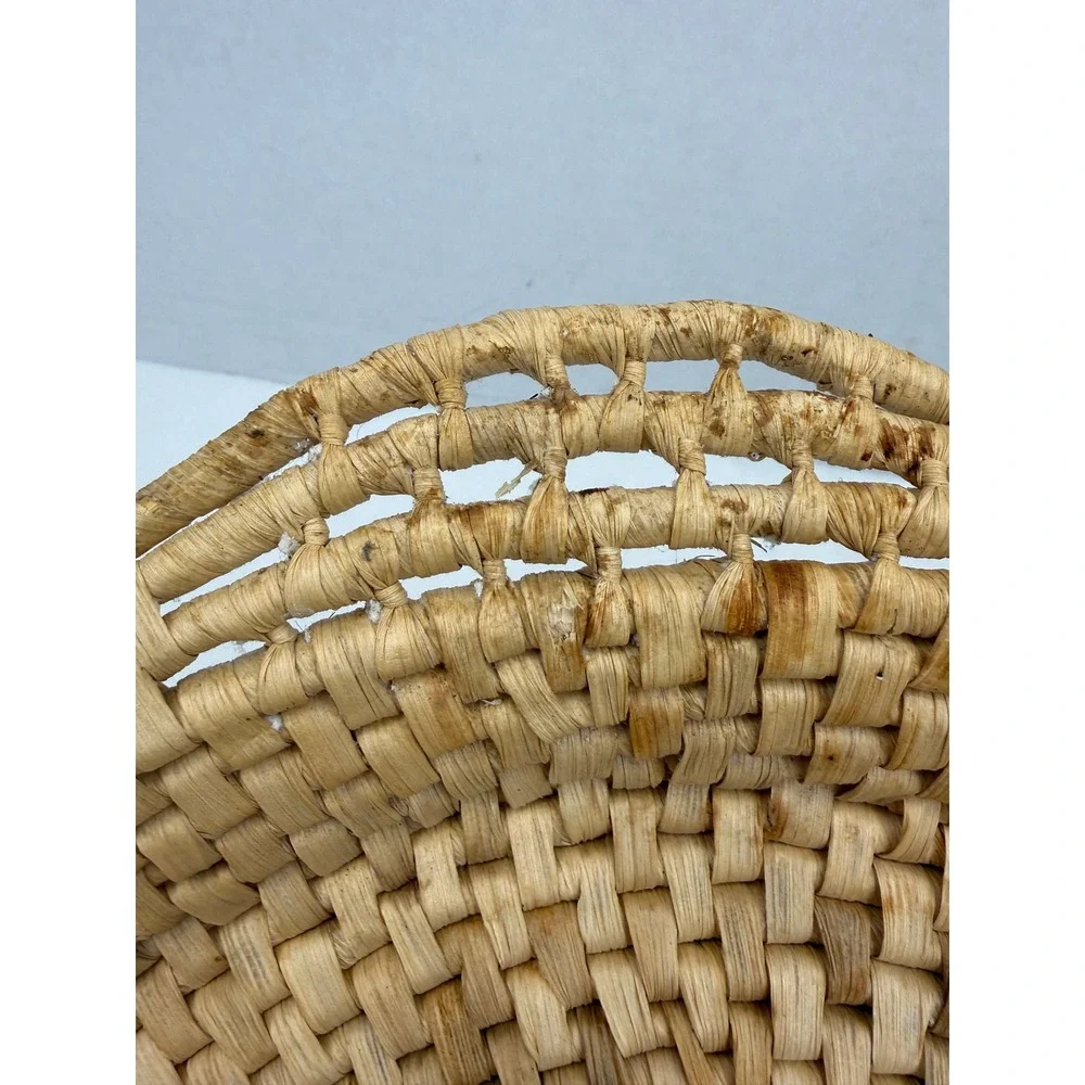 Vintage Woven Scalloped Edge Basket Tray Star Pattern Boho Wall Decor 13